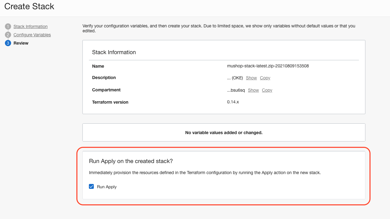 Mushop stack configure